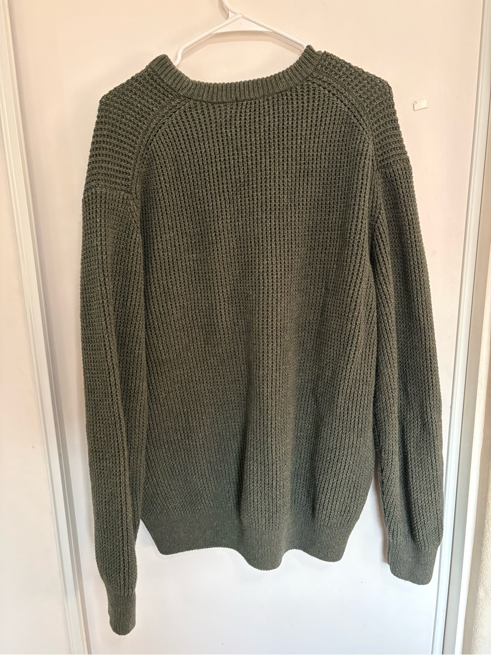 Uniqlo Mens Waffle Knit Crew Neck Sweater Green Cotton Blend XL Preppy - Picture 6 of 8
